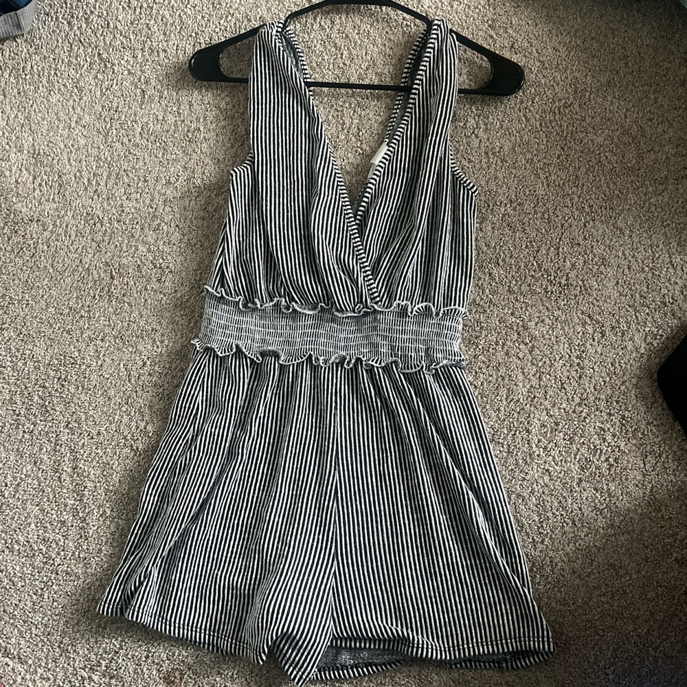 Black and White Striped Romper